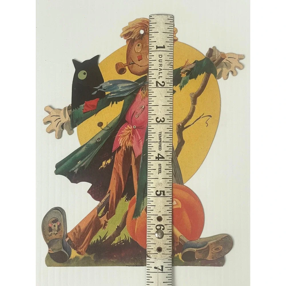 Vintage Halloween Die Cut – Scarecrow, Owl, and Pumpkin Decoration